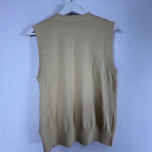 Aureus Mens Silk Blend Cable Knit V-Neck Sweater Vest Medium Pullover Yellow - Picture 2 of 8